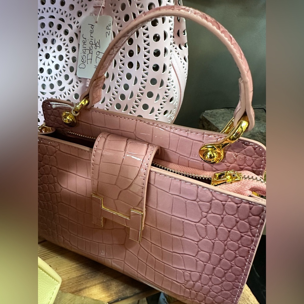 NWT Designer inspired  Pink Crocodile-Embossed Handbag